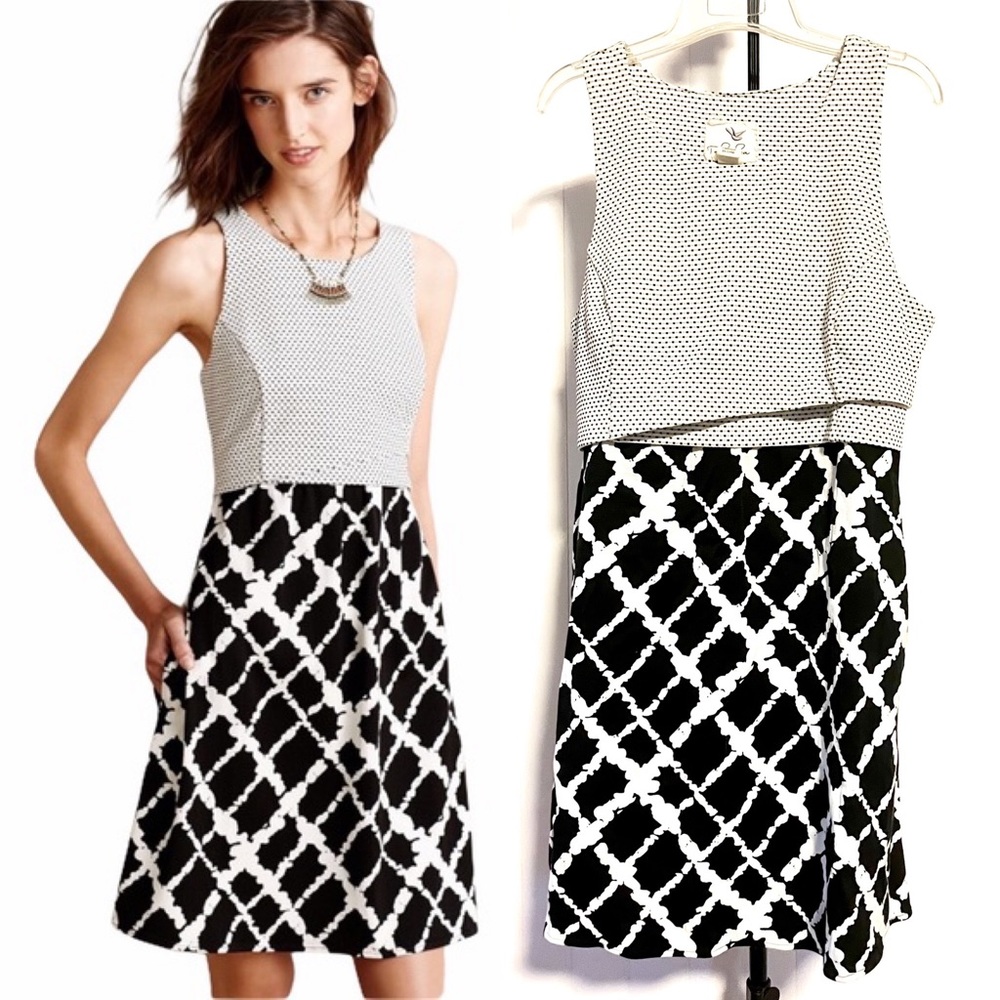 Tabitha for Anthropologie Black & White Aleida Dress with Pockets Size 12